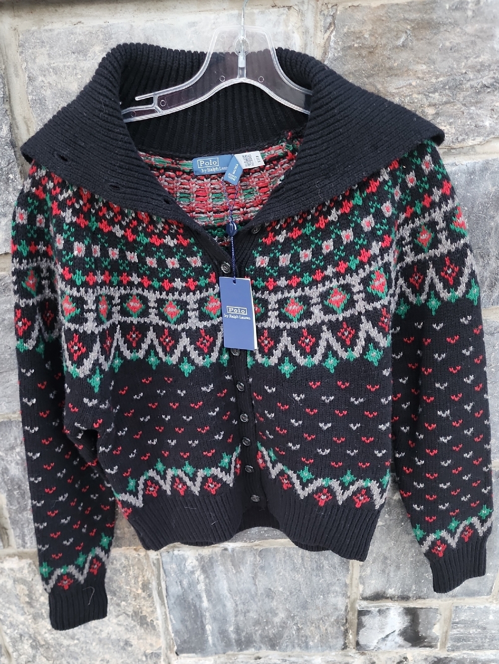 Polo Ralph Lauren Cardigan In Black Multi. Size Medium